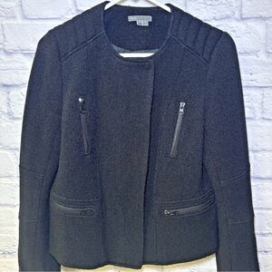 Vince Womans Wool Blend Boucle Moto Style Zip Accents Blazer Jacket SZ 10 Black